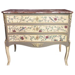 Chest of drawers nicely decorated with foliage and Louis XV birds late 19th