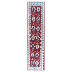 Tapis de couloir Kilim turc vintage, joliment multicolore