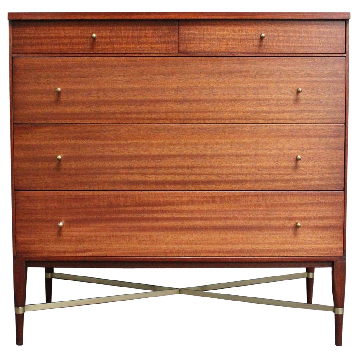 Paul Mccobb Calvin Group Mahogany and Brass Five-Drawer Chest / Dresser