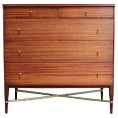 Vintage Paul Mccobb Calvin Group Mahogany and Brass Five-Drawer Chest / Dresser