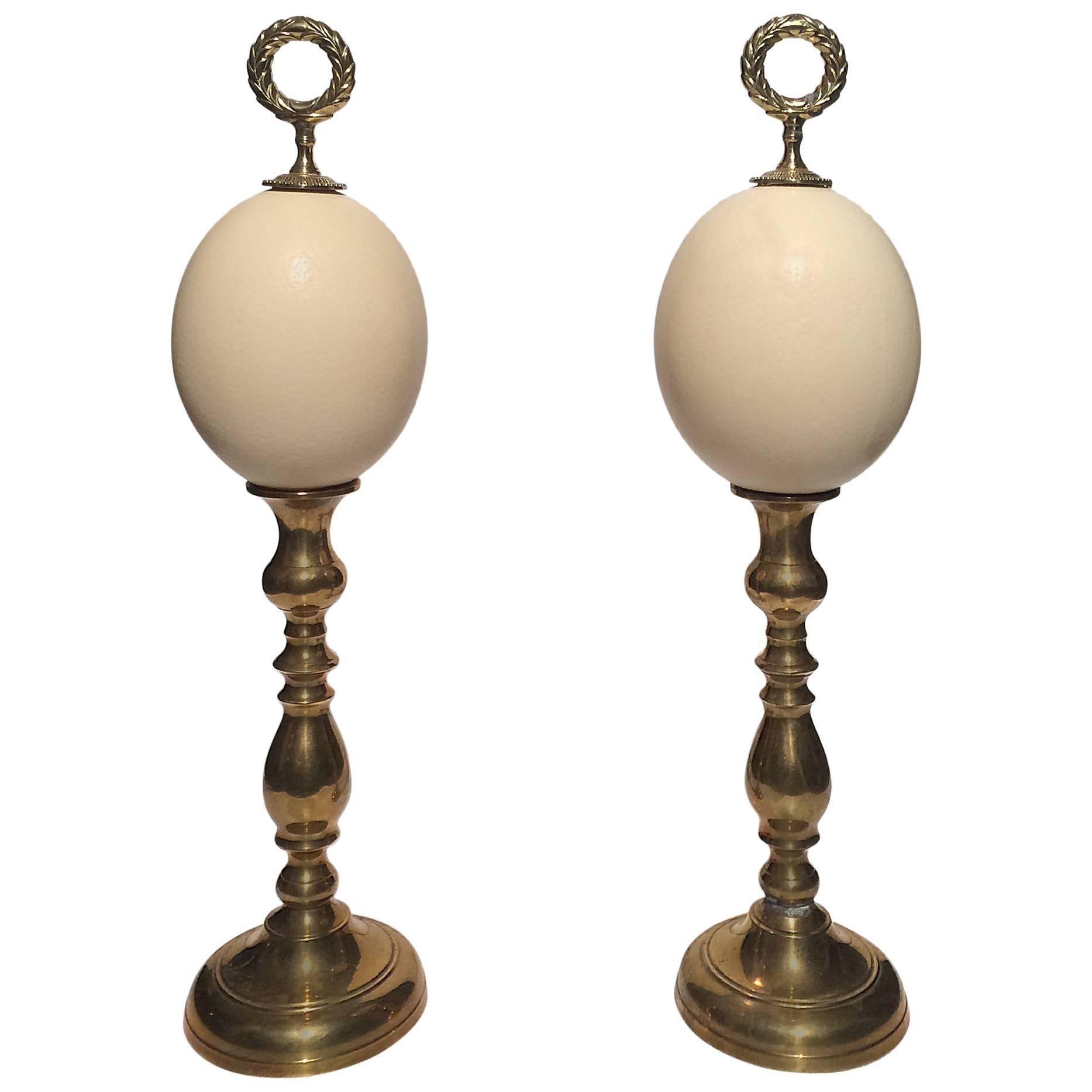 Pair of Ostrich Egg Finials For Sale