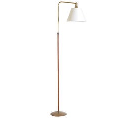 French Adjustable Brass and Leather Reading Floor Lamp, circa 1960