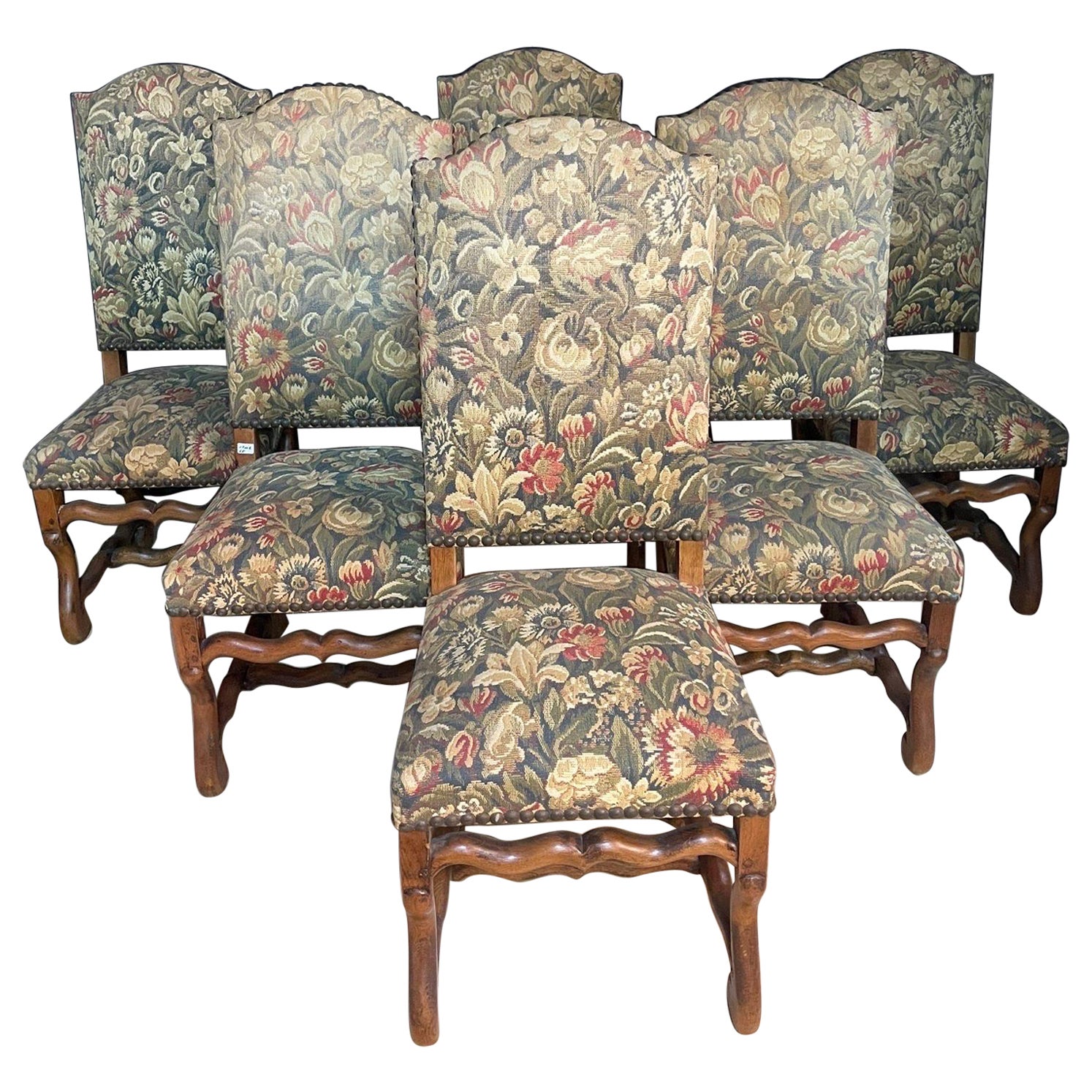 Set von 6 Louis xiv Schafsknochenstühlen, original Wandteppich aus der Zeit des  Jahrhundert  im Angebot
