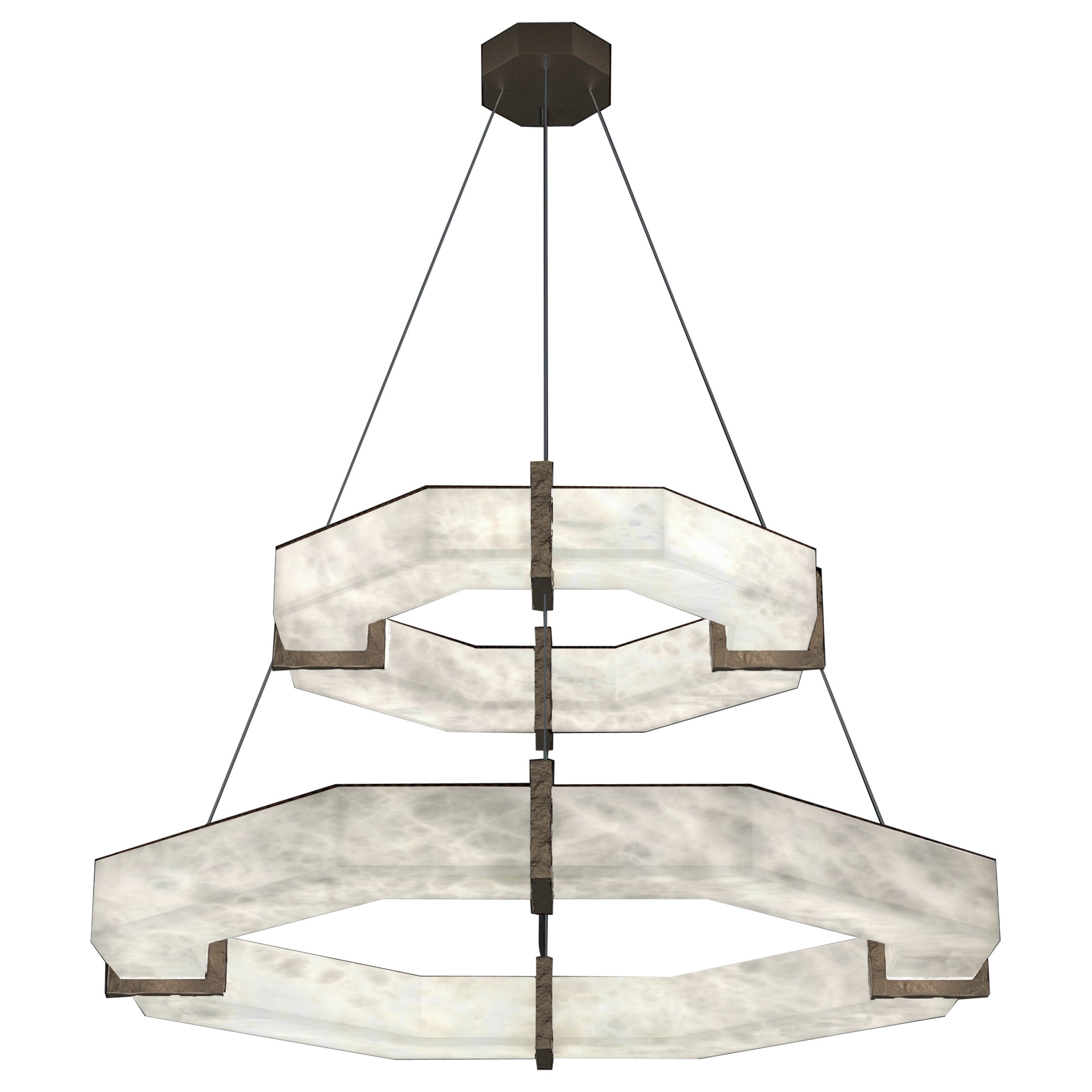 Efesto Brushed Burnished Metal Double Pendant Lamp by Alabastro Italiano For Sale
