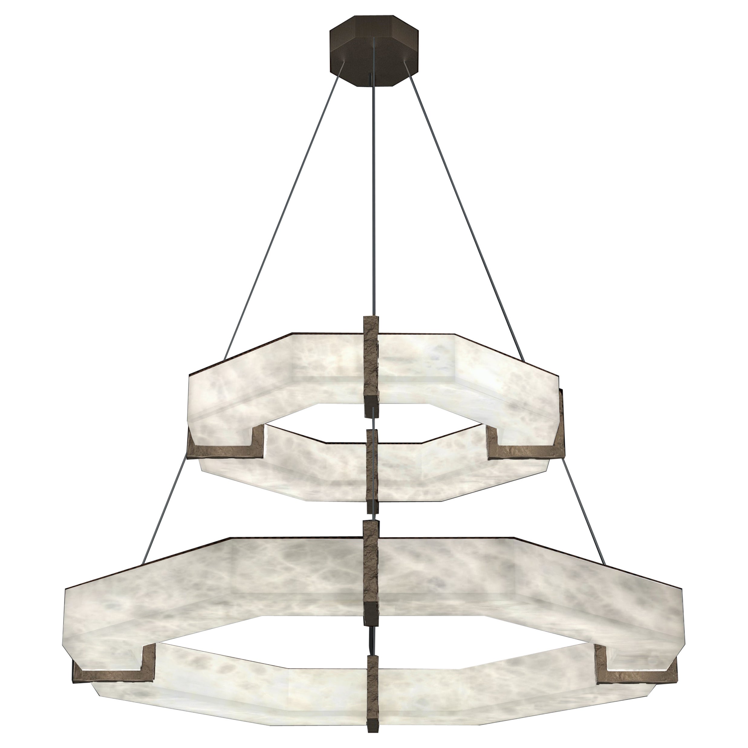 Efesto Brushed Burnished Metal Double Pendant Lamp by Alabastro Italiano