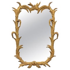 Antique Early 20th Century Italian Gilt Feather Framed Mirror