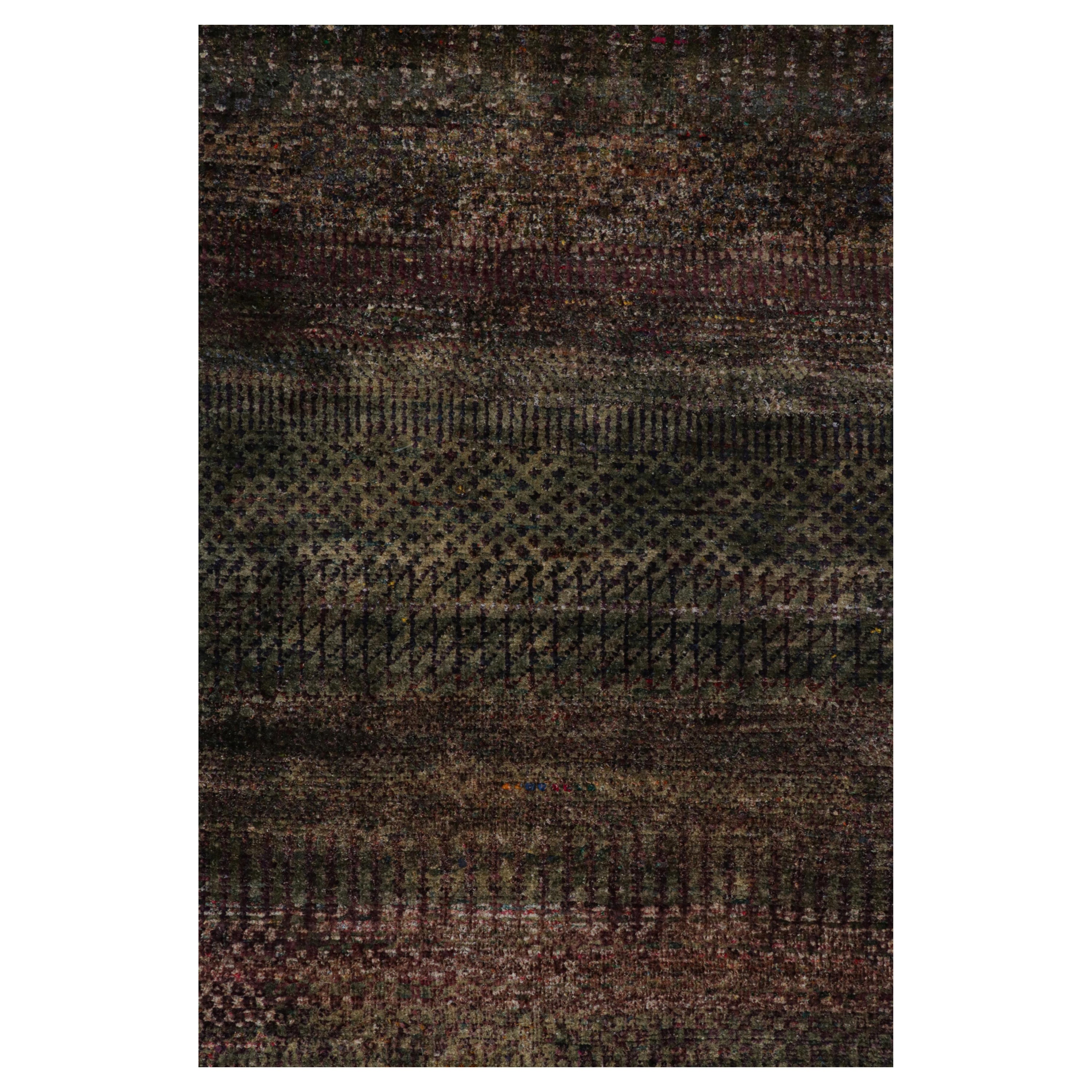 This 12x15 textural rug is a bold new addition to Rug & Kilim’s Texture of Color collection, made with hand-knotted silk and a new take on the theme of this collection—particularly a vegetable dye like those used in antique or vintage rugs that