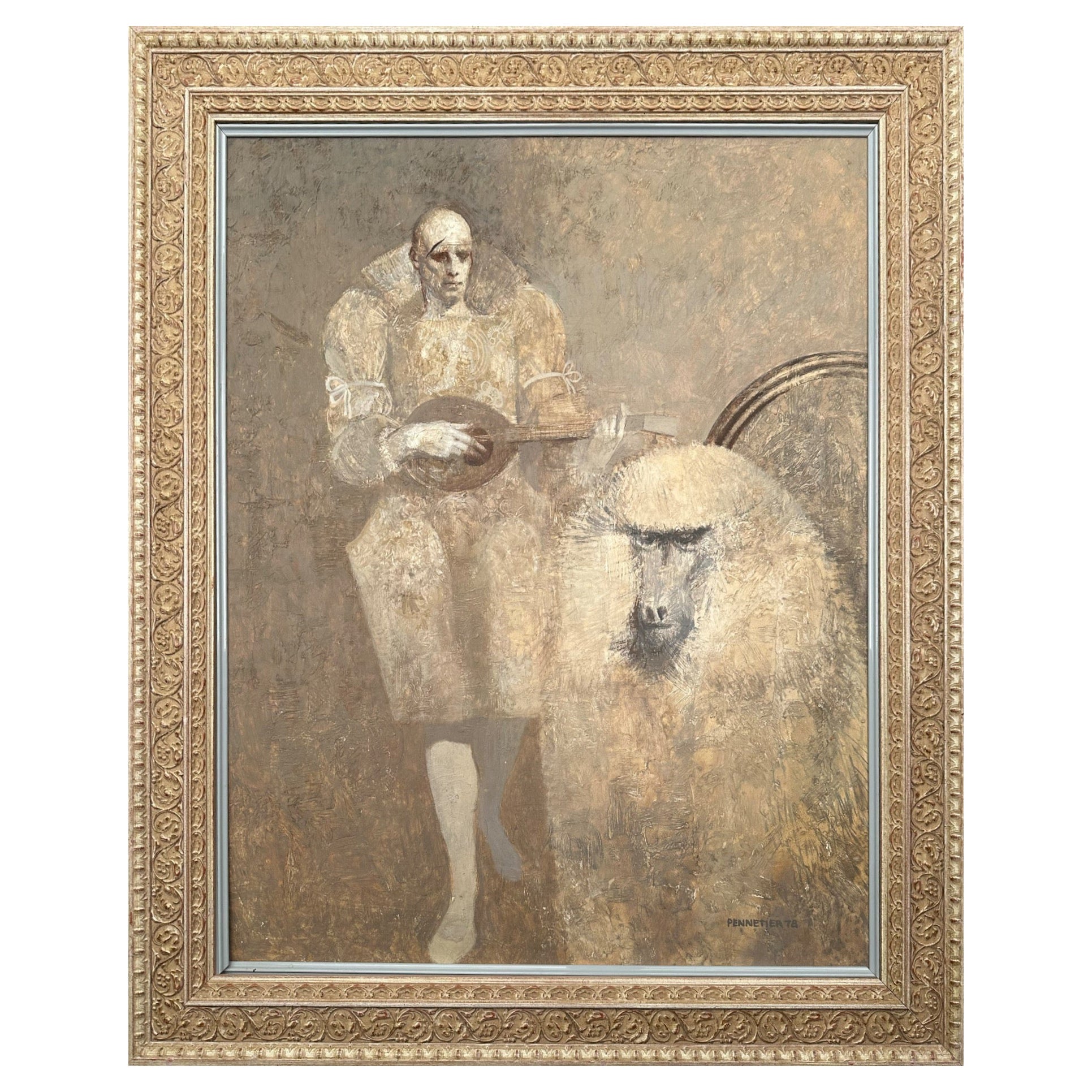 Beau portrait d'un homme avec son singe blanc en vente