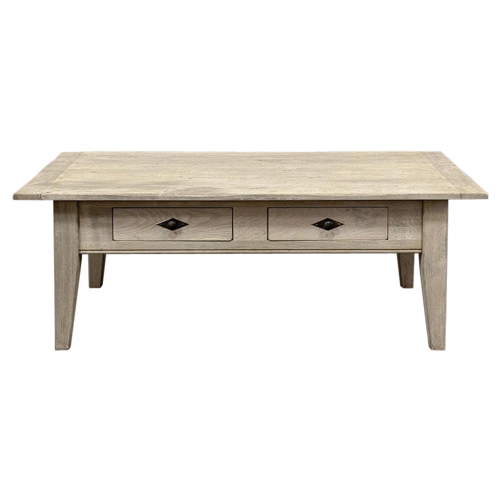 Antique Rustic Stripped Oak Coffee Table For Sale