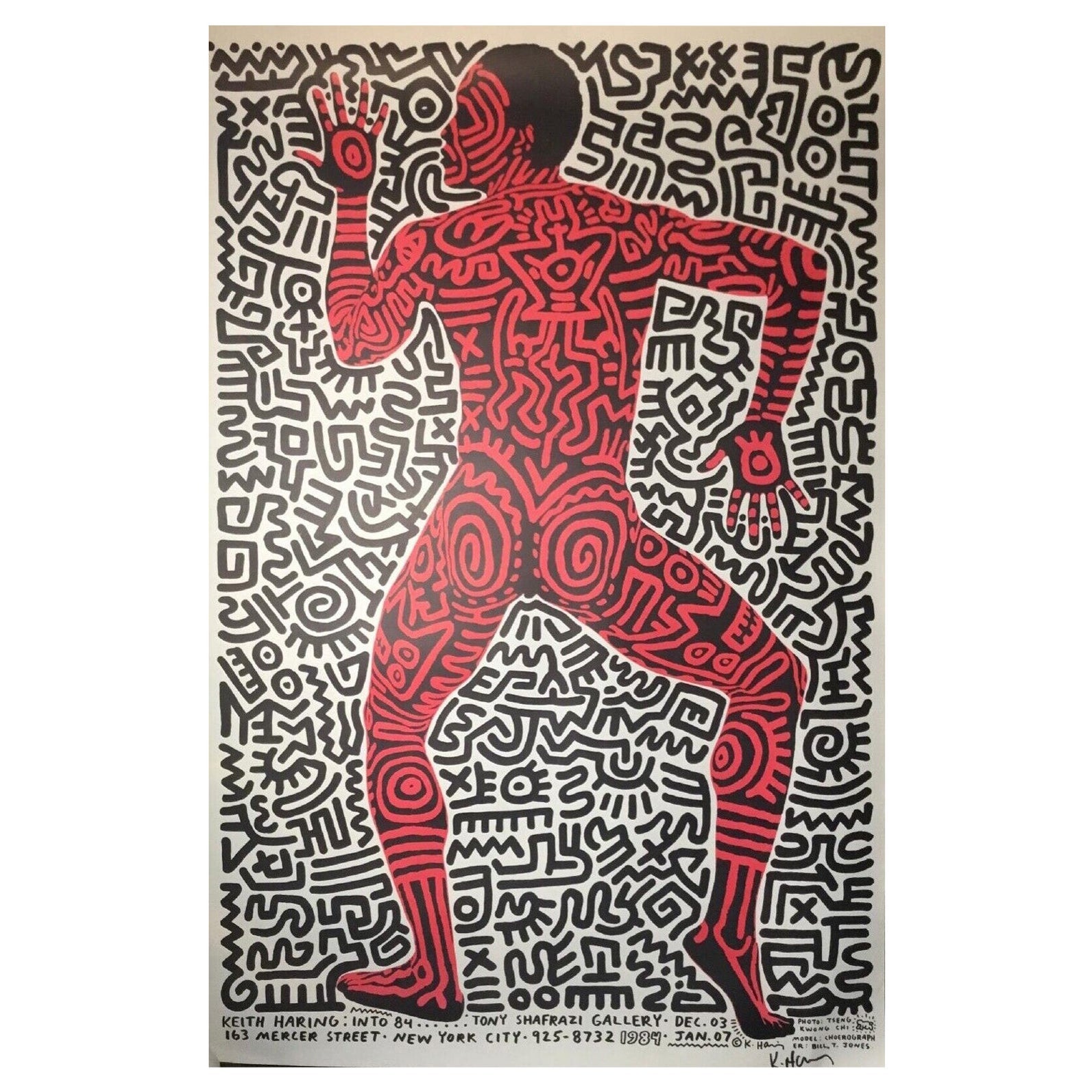 Keith Haring Litografía firmada Tony Shafrazi Gallery Cartel de exposición Into 84