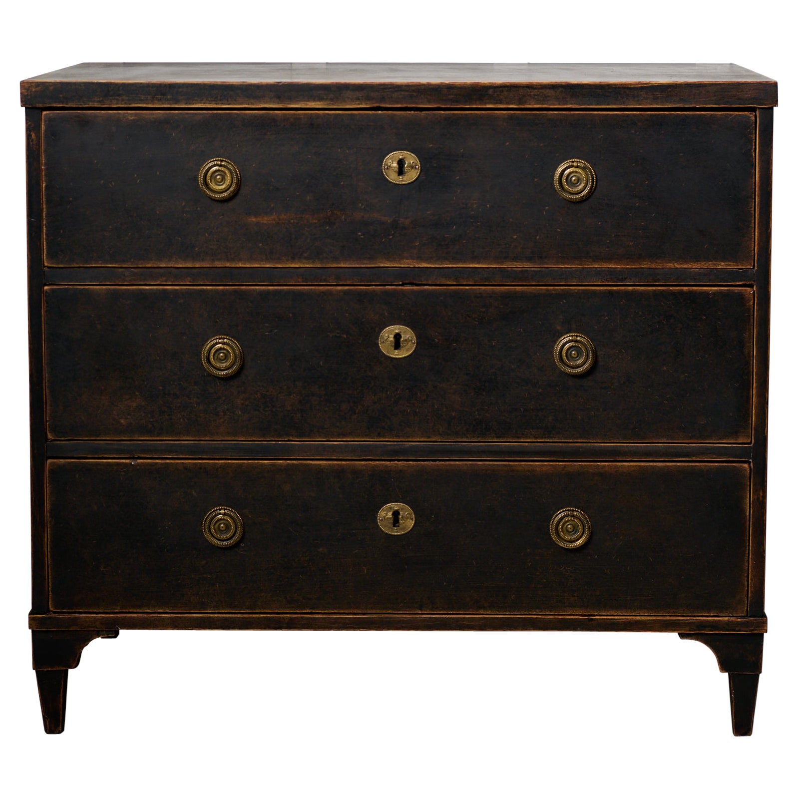 Antique Gustavian Style Chest, Swedish Genuine Country Black Pine with Drawers For Sale