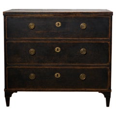 Antique Gustavian Style Chest, Swedish Genuine Country Black Pine with Drawers