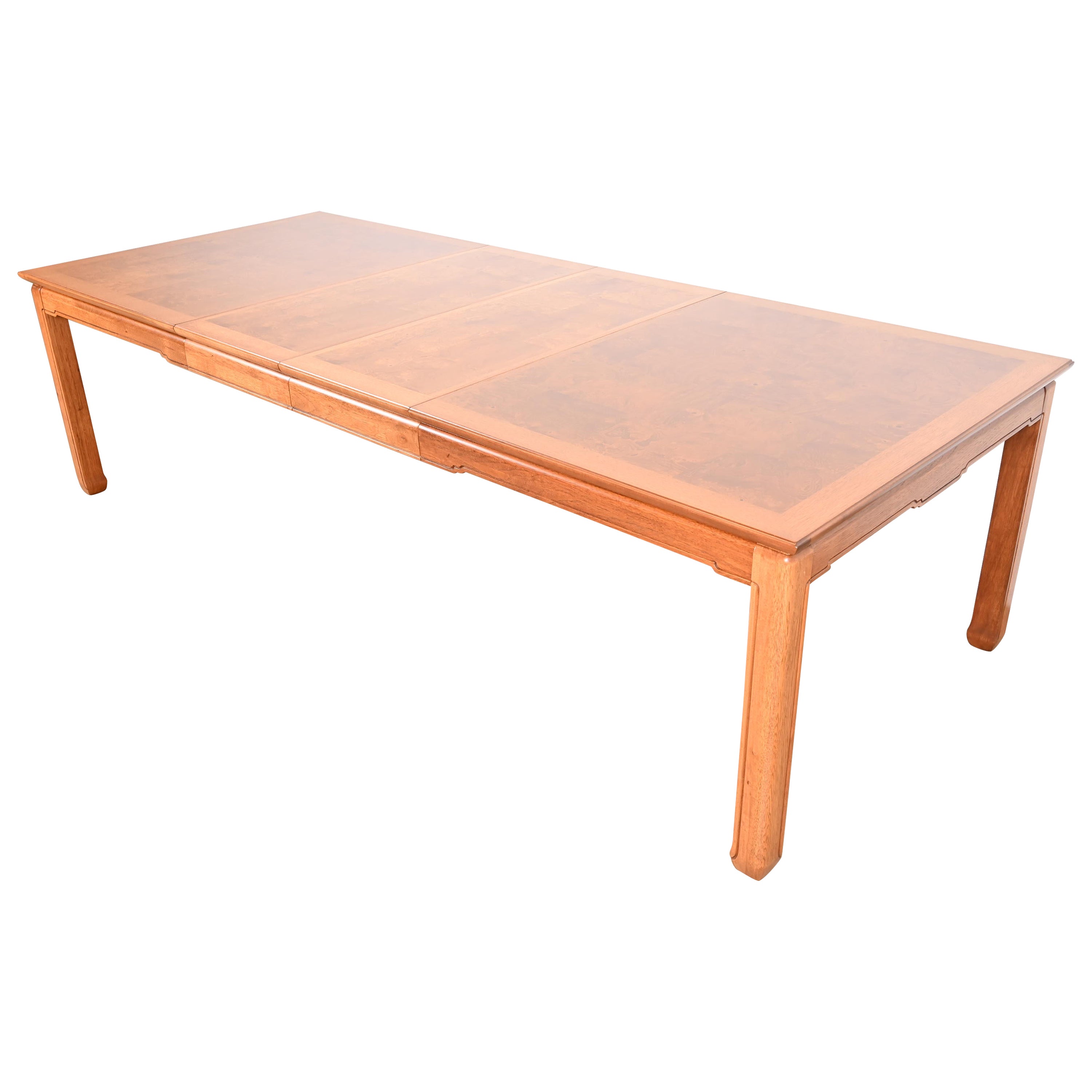 Henredon Mid-Century Hollywood Regency Burl Wood Extension Dining Table For Sale