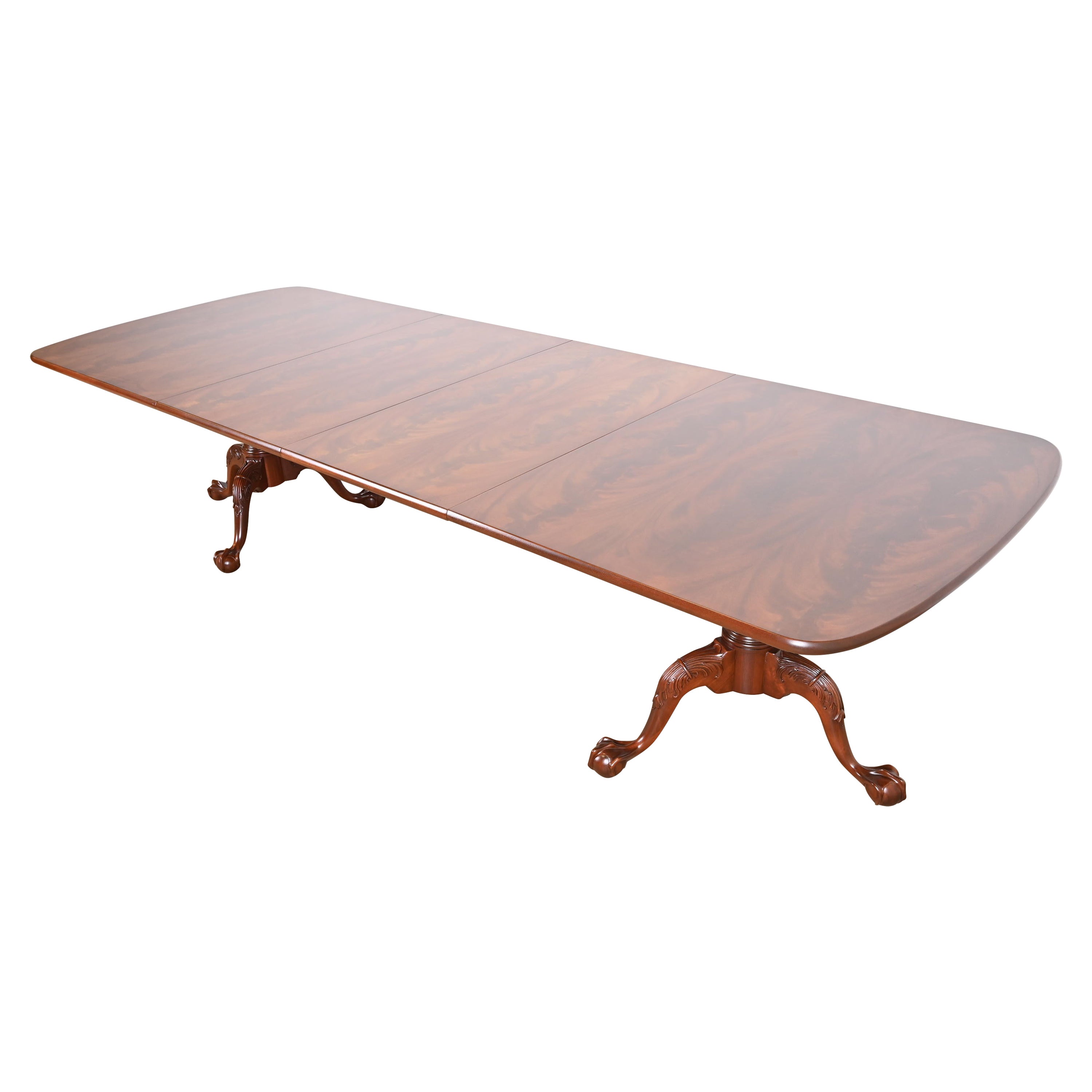 Henredon Georgian Flame Mahogany Double Pedestal Extension Dining Table For Sale