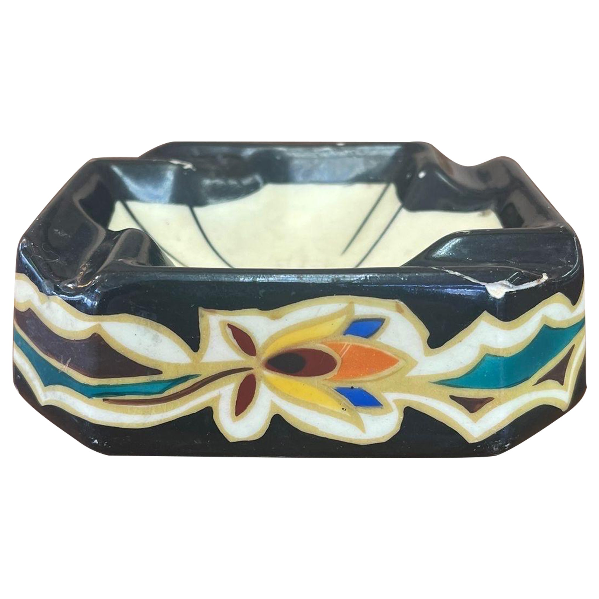 Vintage Ceramic Hand Painted Ashtray. Imported From Holland. For Sale