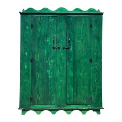Vintage Rustic Green Armoire Cabinet 