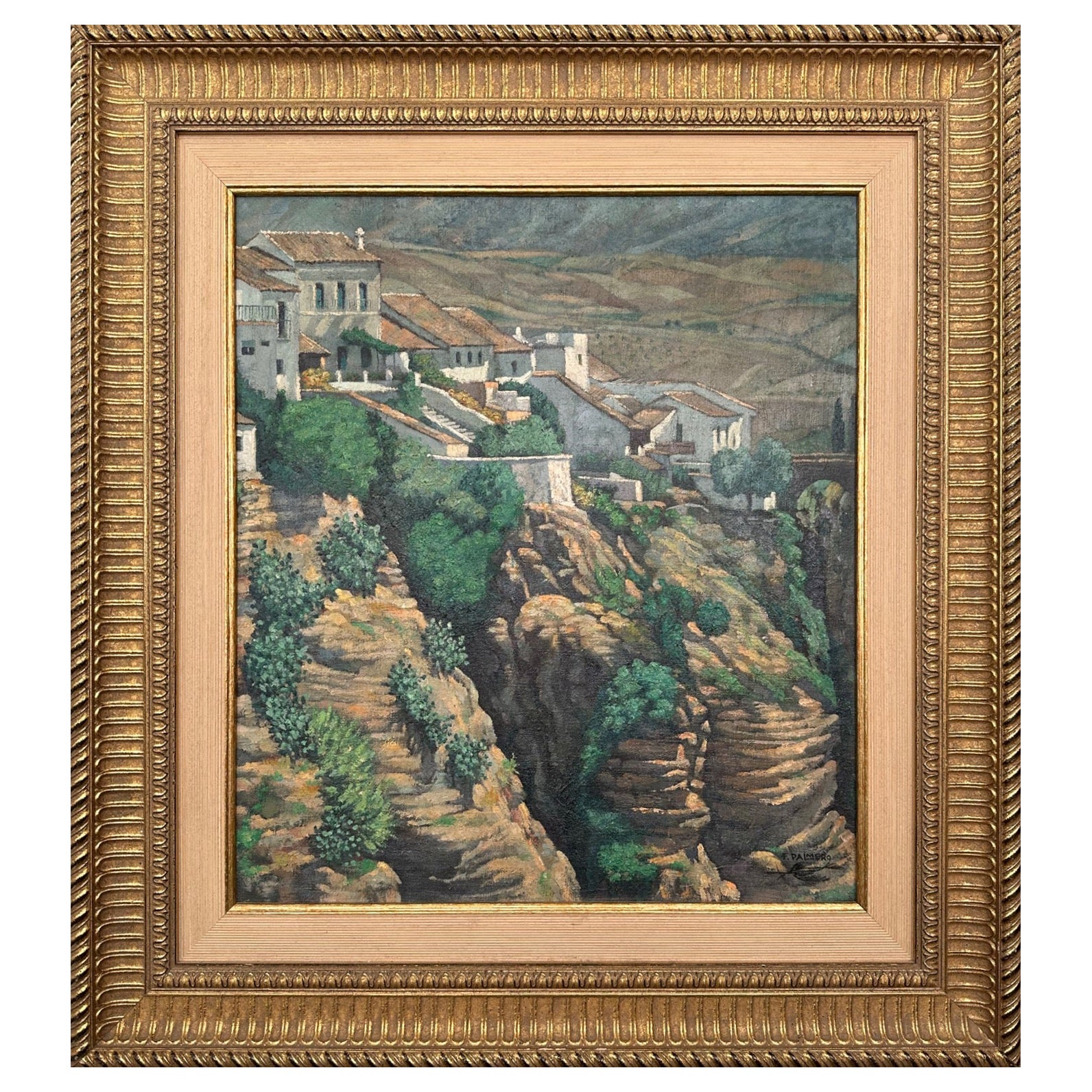 Italian or Spanish City Oil Painting of a Beautiful Landscape For Sale