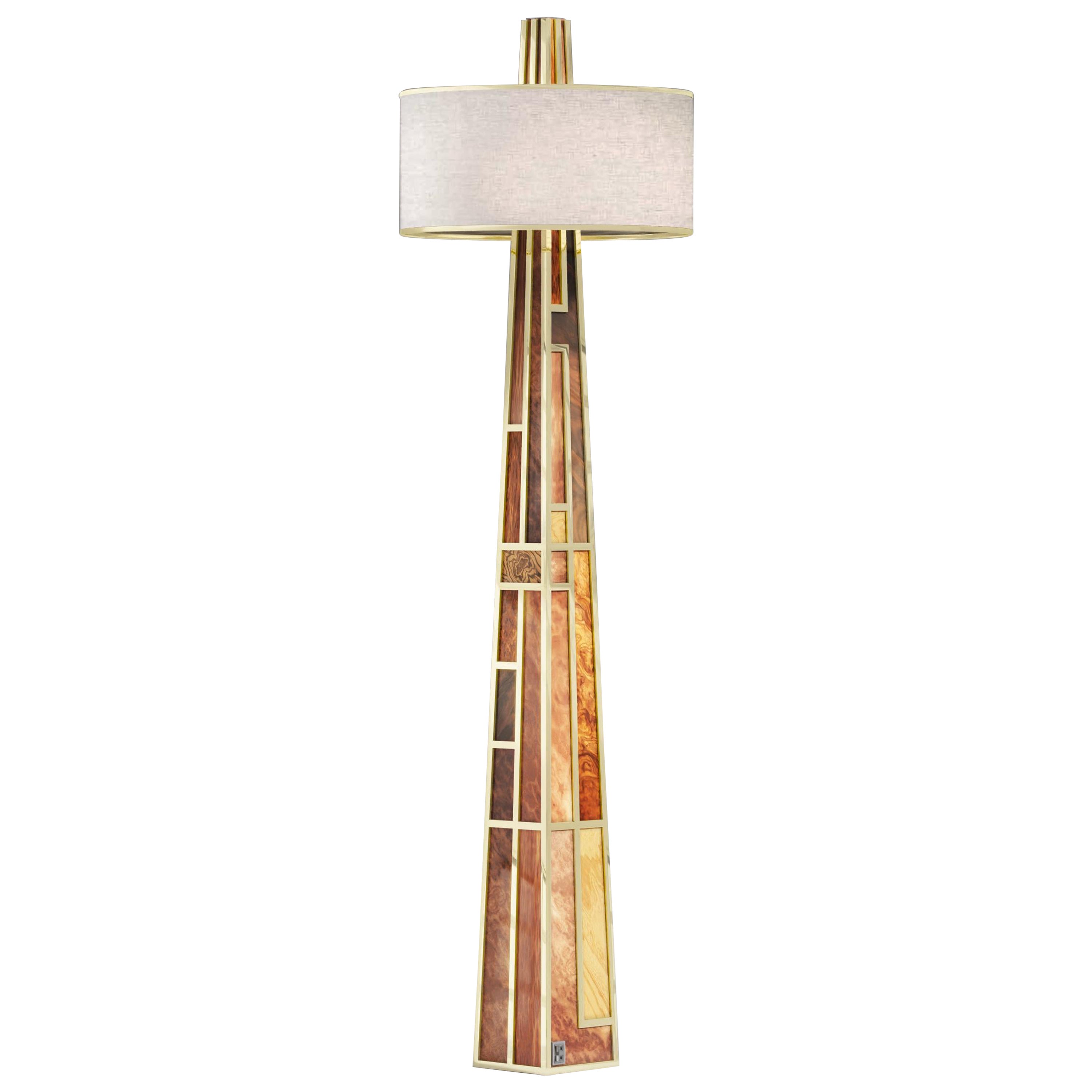 Emerald Floor Lamp Wood And Polished Bronze by Palena Furniture For Sale