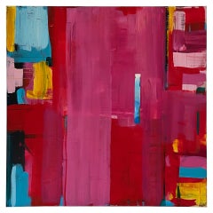 Grande peinture abstraite contemporaine rose et rouge de Rebecca Ruoff 2024