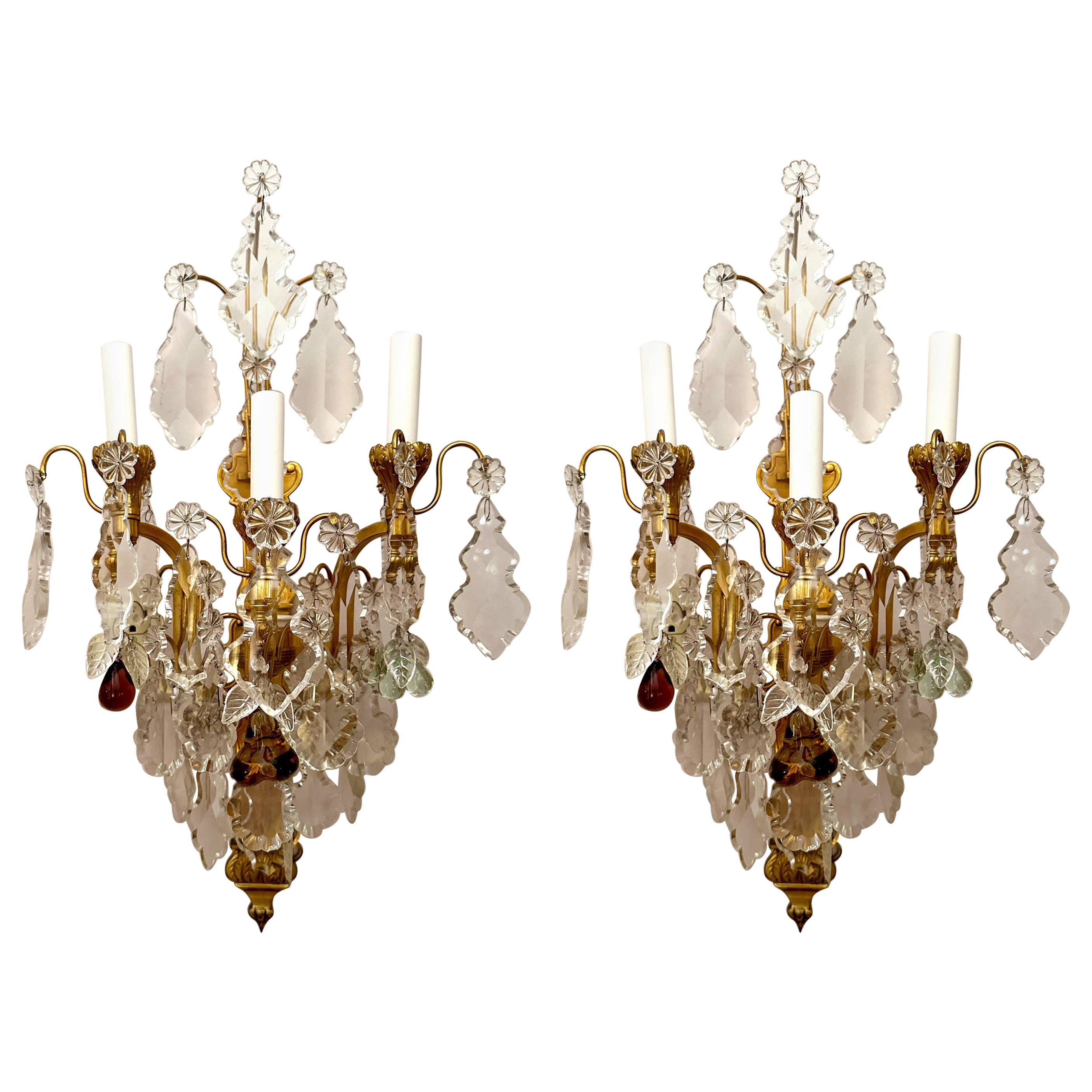 Pair Antique French Baccarat Crystal and Ormolu Sconces, Circa 1880. For Sale