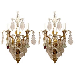 Pair Antique French Baccarat Crystal and Ormolu Sconces, Circa 1880.