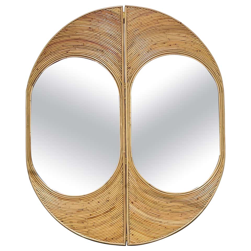 Vintage Coastal Waterfall Pencil Reed Mirror For Sale at 1stDibs