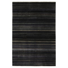 Rug & Kilim’s Modern Textural Rug in Grisaille Blue and Black Stripes and Striae