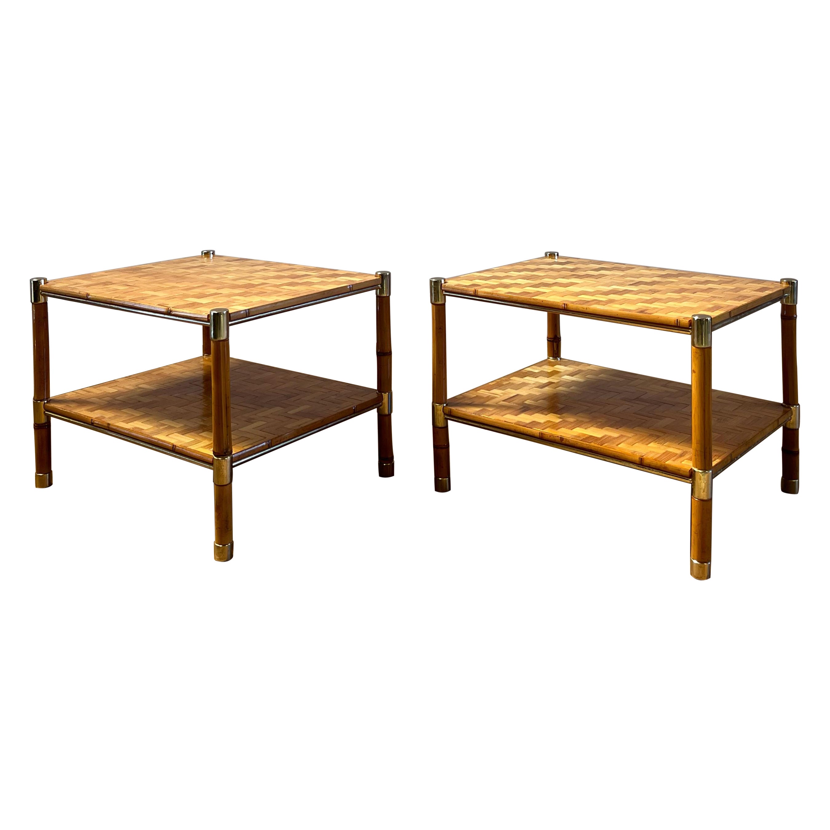 A Pair of 1980s Bamboo & Brass Etageres