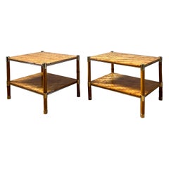 Retro A Pair of 1980s Bamboo & Brass Etageres