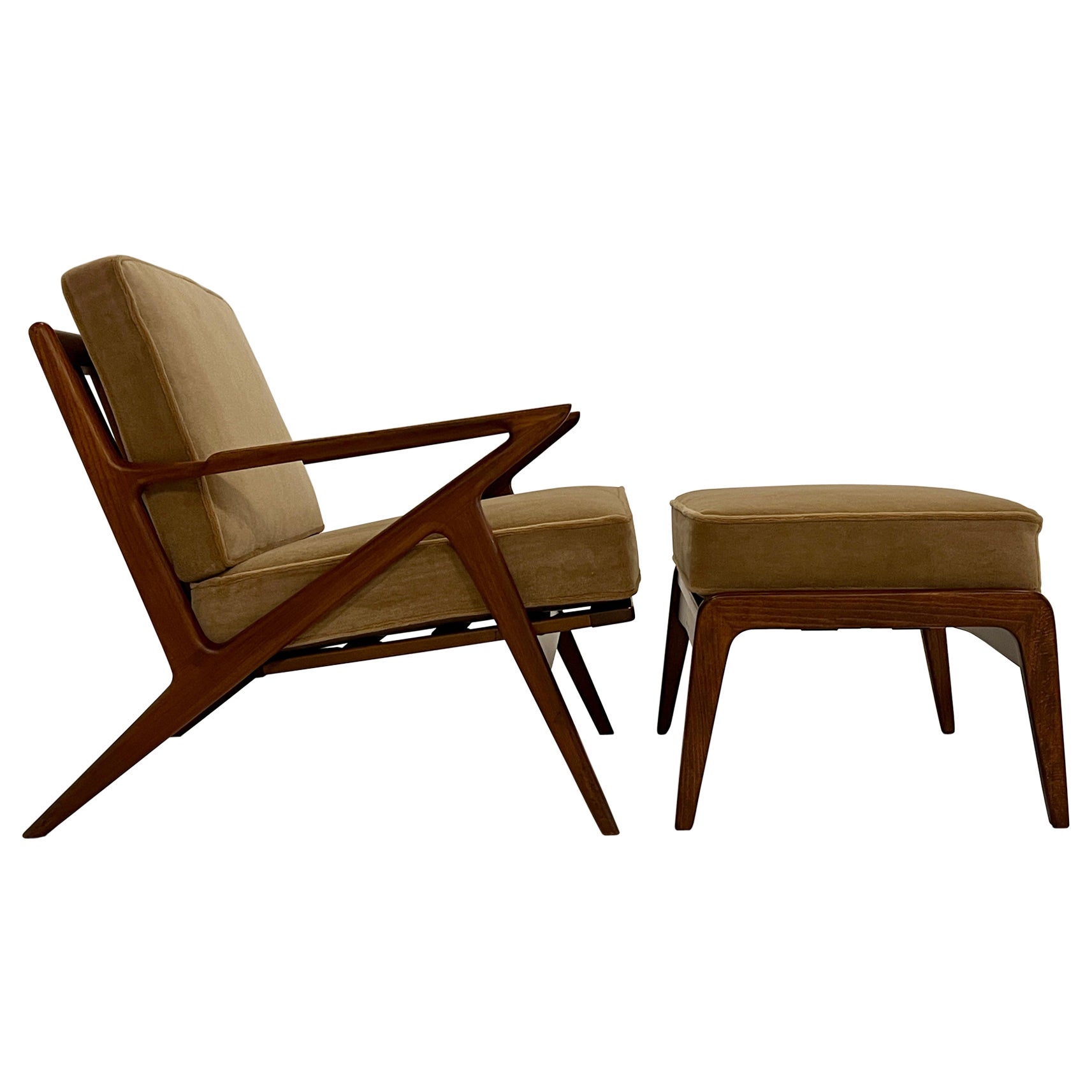Danish Modern "Z" Lounge Chairs and Ottoman by Poul Jensen For Sale