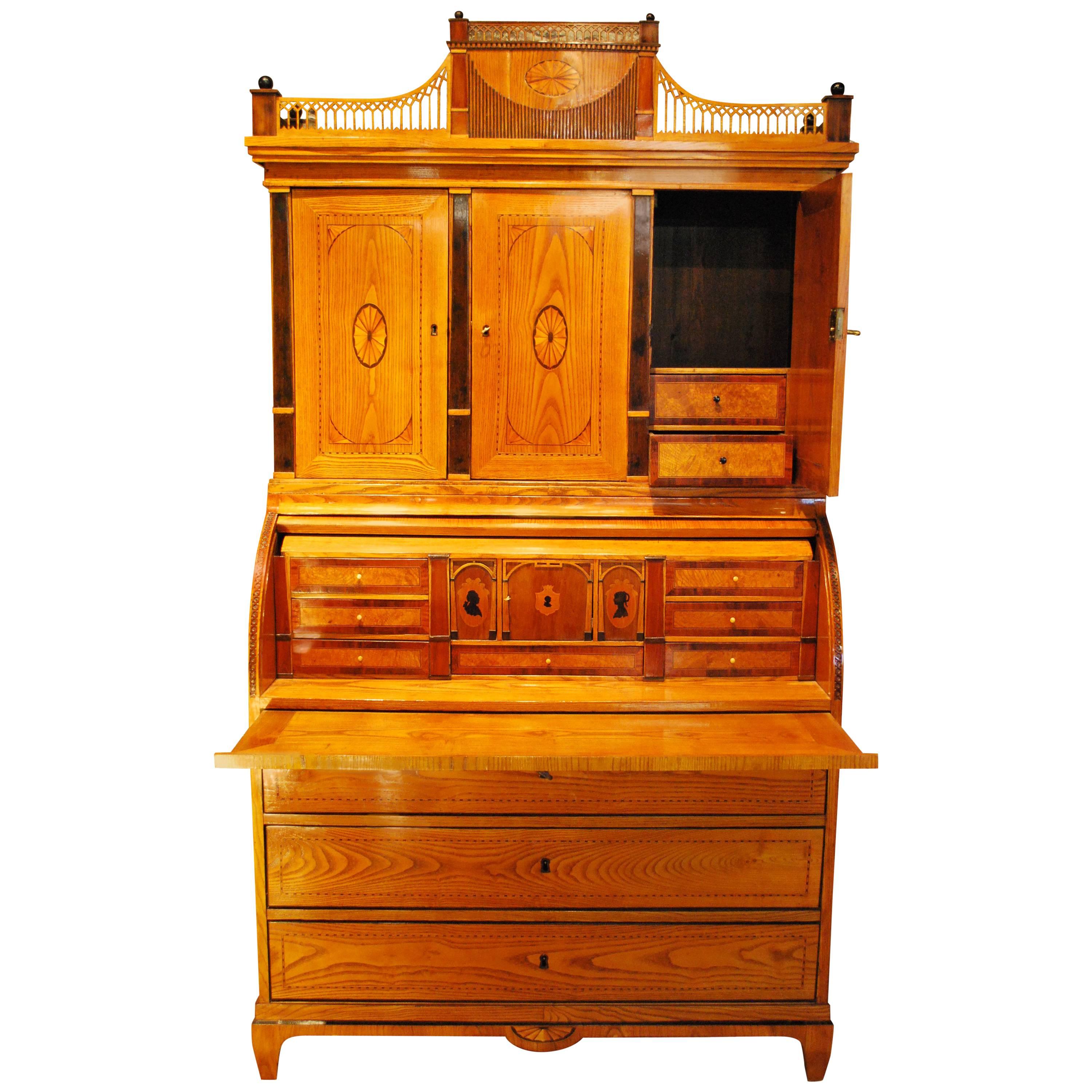 Antique Danish Elm Cylinder Bureau Cabinet, circa 1800 For Sale
