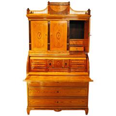 Antique Danish Elm Cylinder Bureau Cabinet, circa 1800