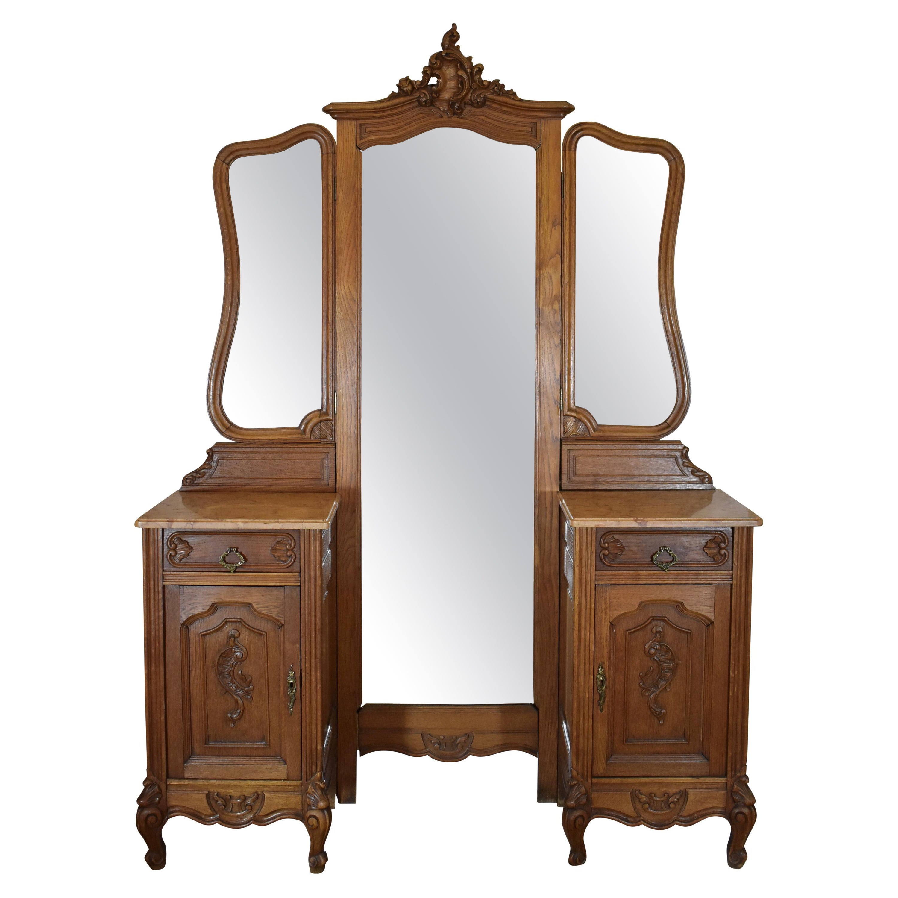Louis XV Oak Dressing Table with Full Length Mirror, circa 1895 For Sale