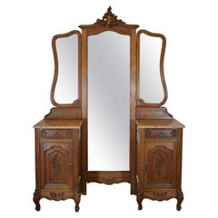 Antique Louis XV Oak Dressing Table with Full Length Mirror, circa 1895
