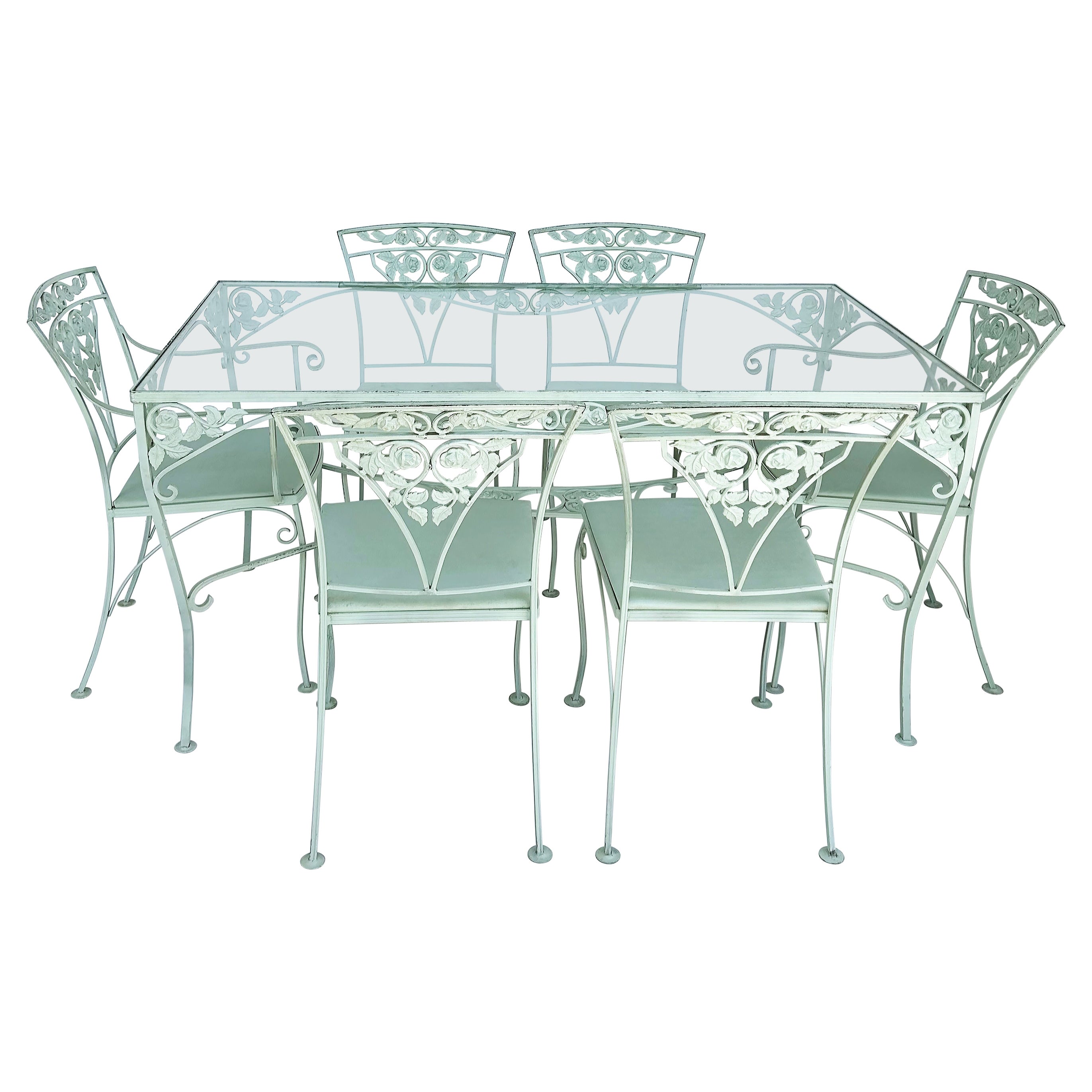 Wrought Iron Dining Table Set of 6 Chairs, Russell Woodard attributed For Sale