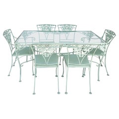 Retro Wrought Iron Dining Table Set of 6 Chairs, Russell Woodard attributed