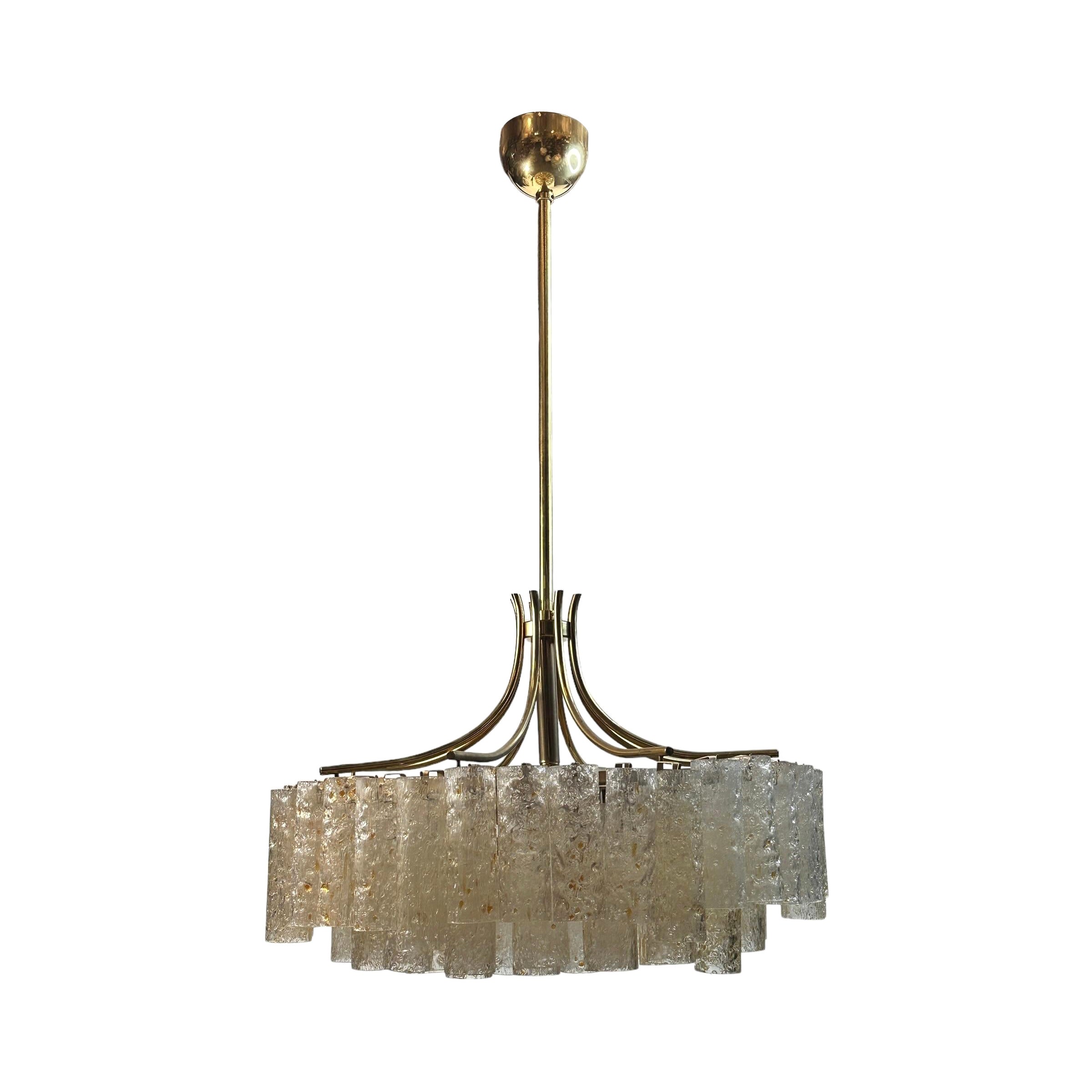 Large Five - Tier Glass Tube Chandelier by Doria Leuchten, Germany, 1960s For Sale