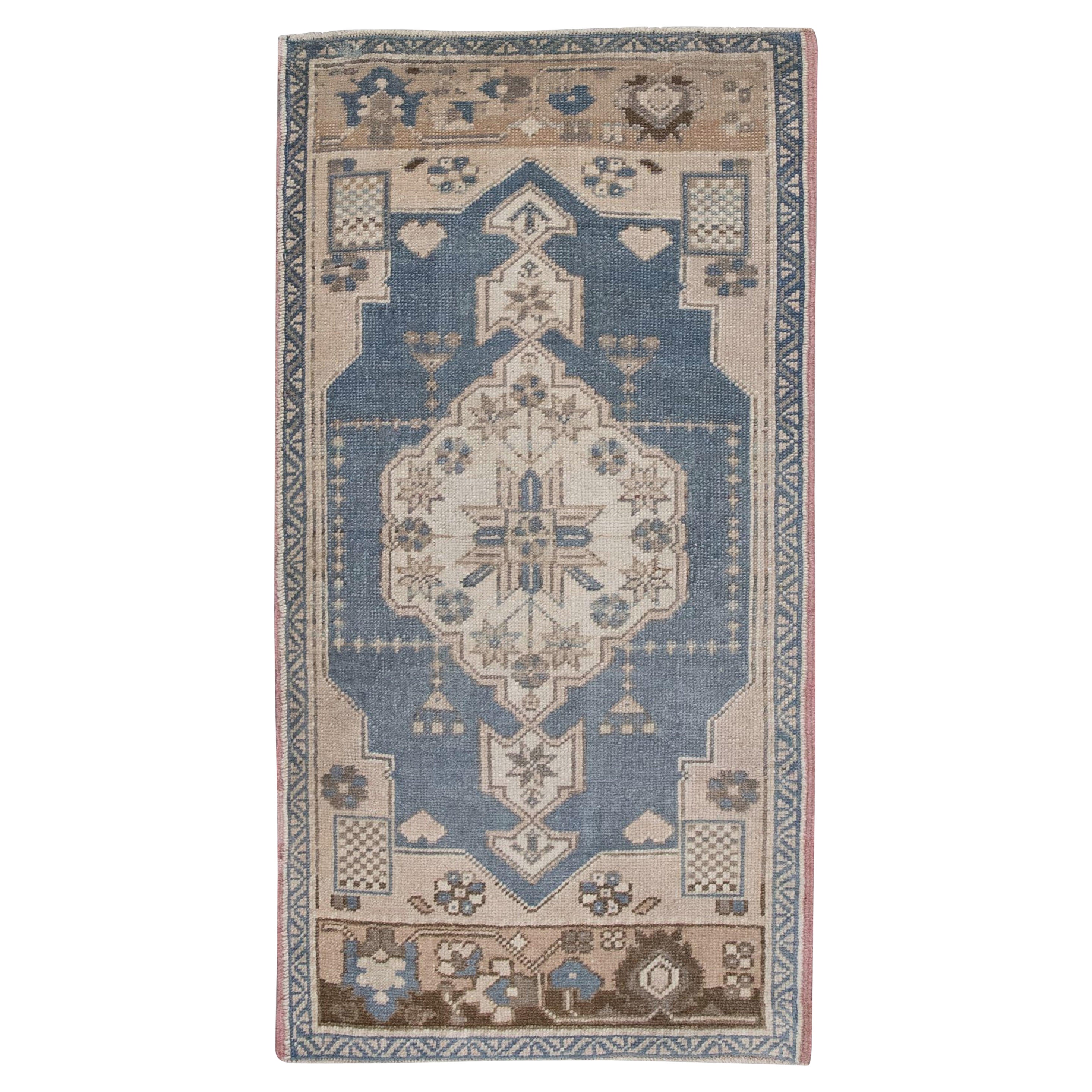 Oriental Hand Knotted Turkish Mini Rug 1'11" x 3'9" #37 For Sale