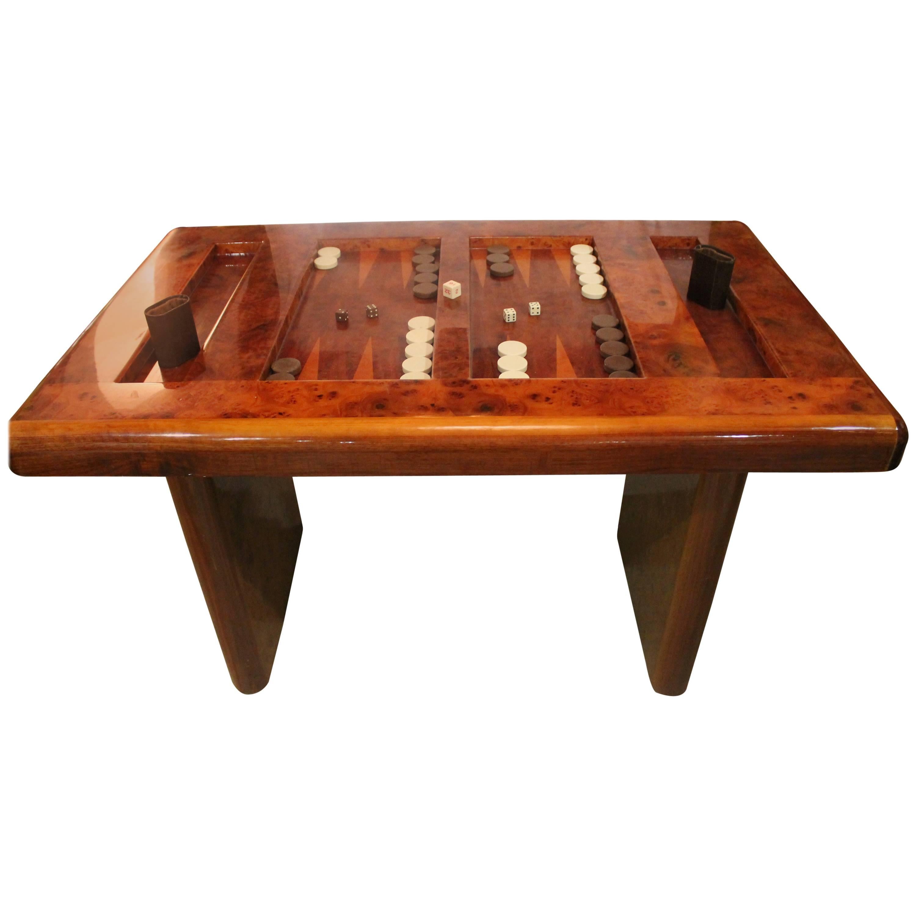 Mid-Century Modern Burl Wood Backgammon Game Table