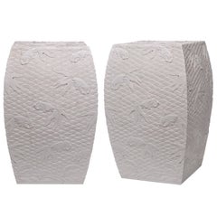Pair of Carved Sofe White Porcelain Stools