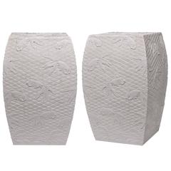 Pair of Carved Sofe White Porcelain Stools 3