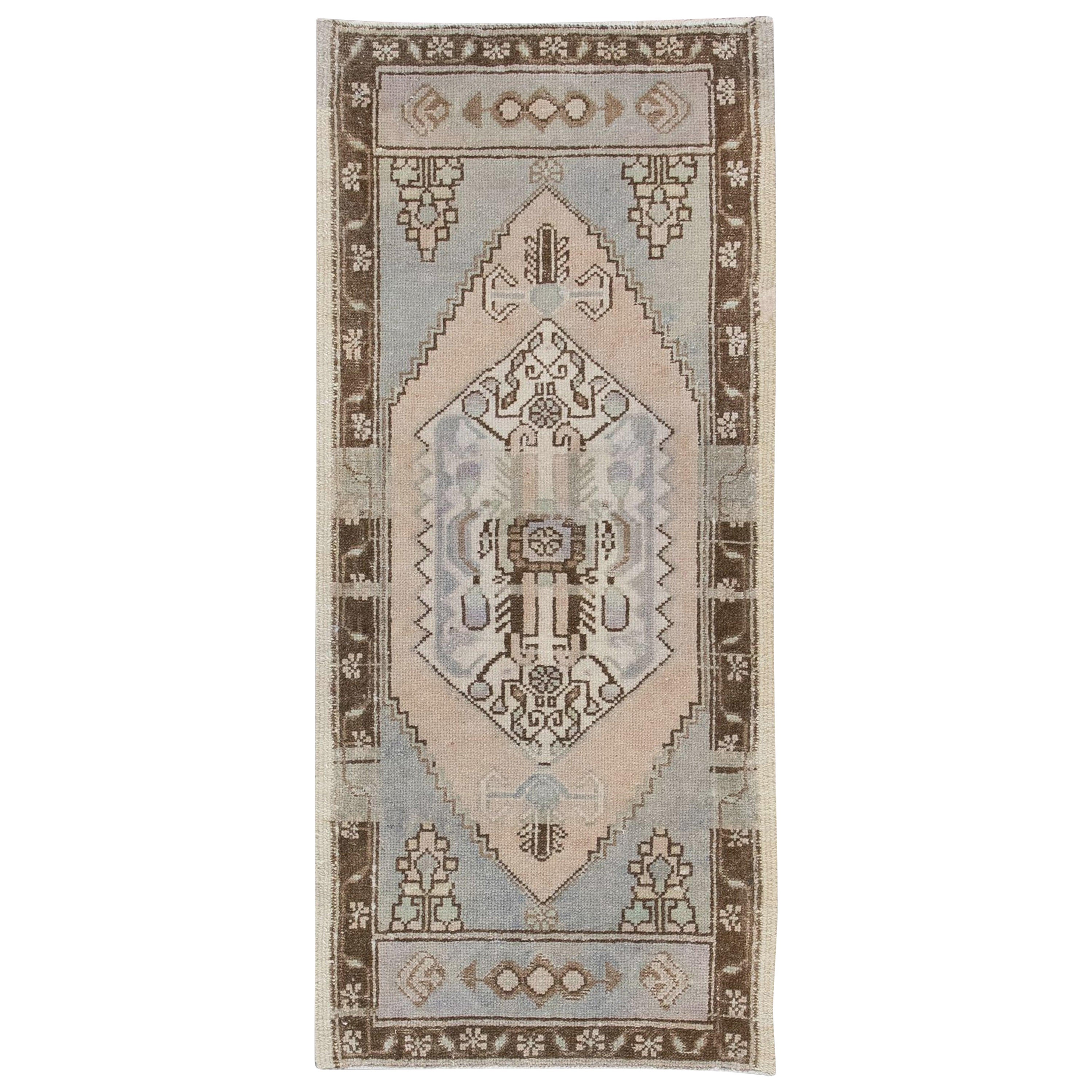 Oriental Hand Knotted Turkish Mini Rug 1'7" x 3'7" #35 For Sale