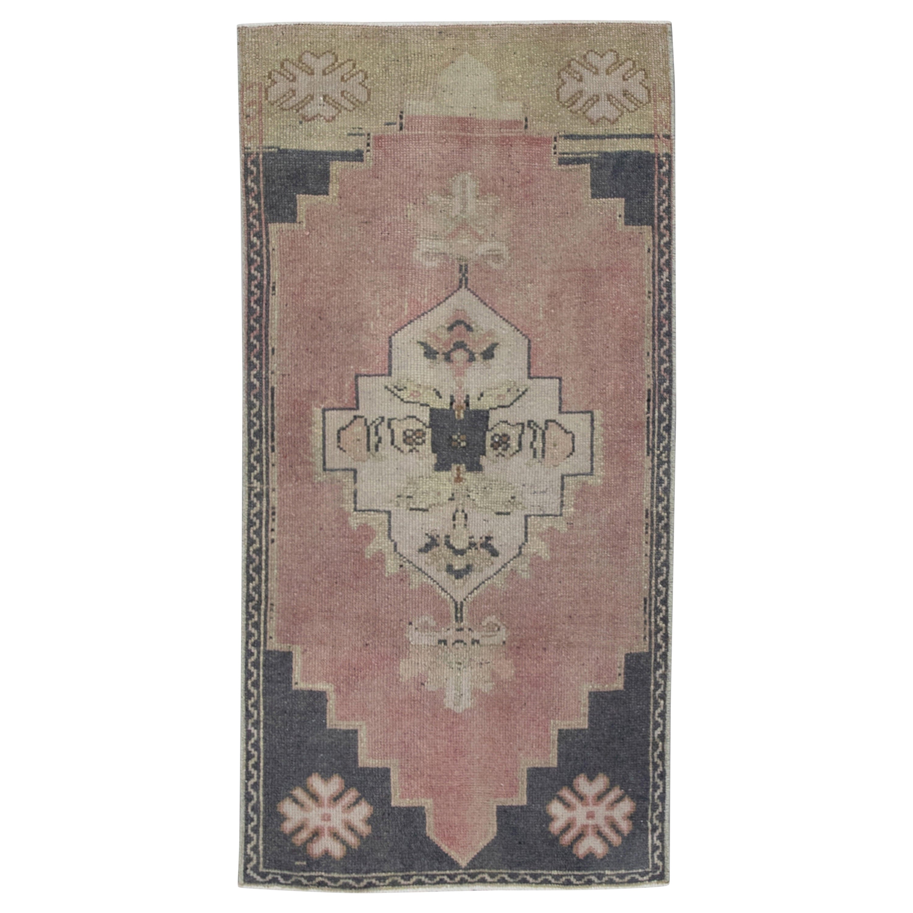 Oriental Hand Knotted Turkish Mini Rug 1'10" x 3'4" #8738 For Sale
