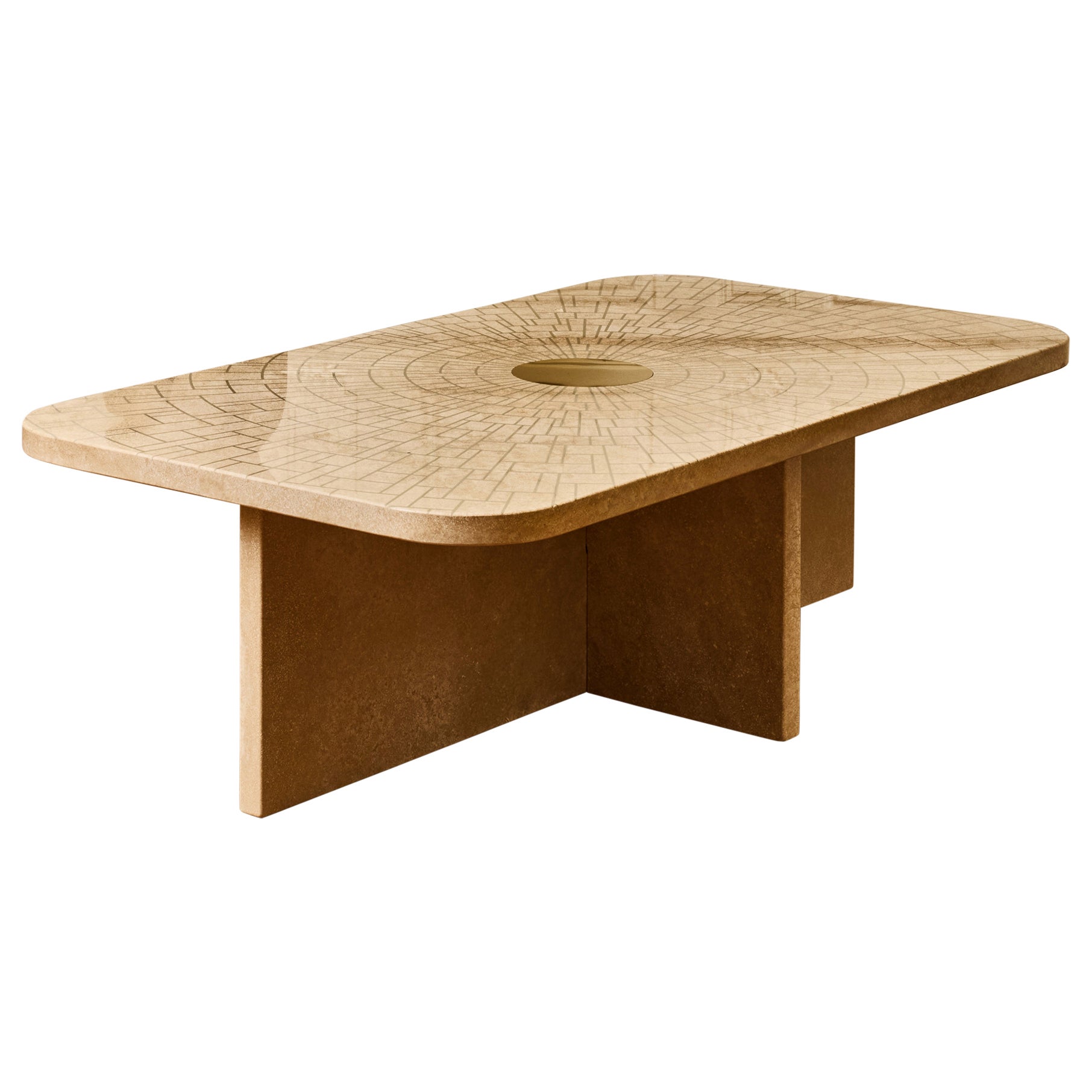 Travertine stone coffee table by Studio Glustin For Sale