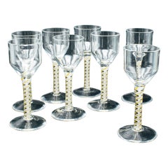 Set di 8 bicchieri da aperitivo vintage, inglesi, a stelo ritorto, da liquore, da vino
