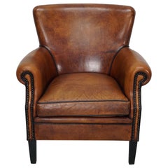 Fauteuil club néerlandais vintage en cuir de couleur cognac