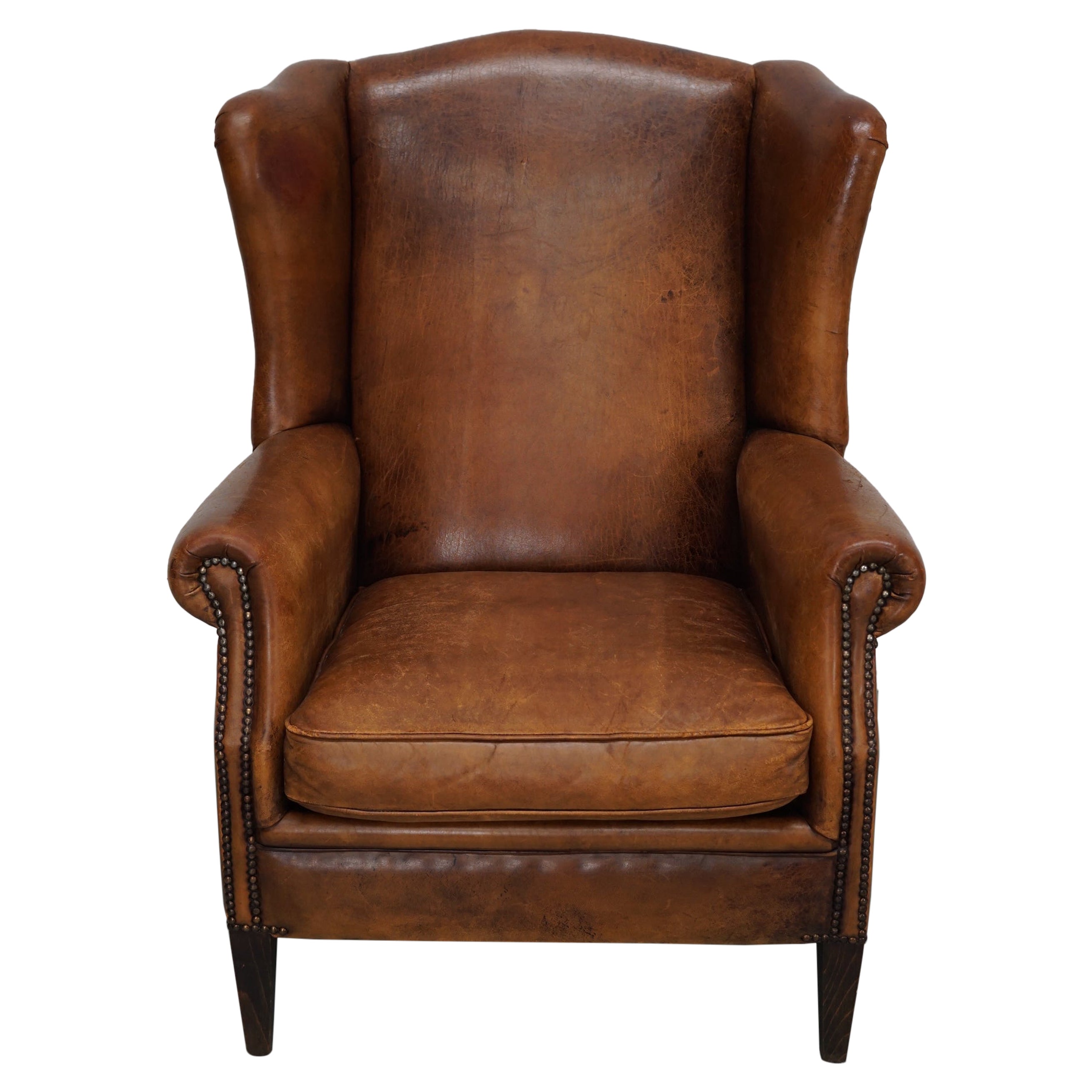 Fauteuil club néerlandais vintage en cuir de couleur cognac