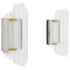 Pair of lucite and metal wall sconces in the style of Gianfranco Fini Italy 1970