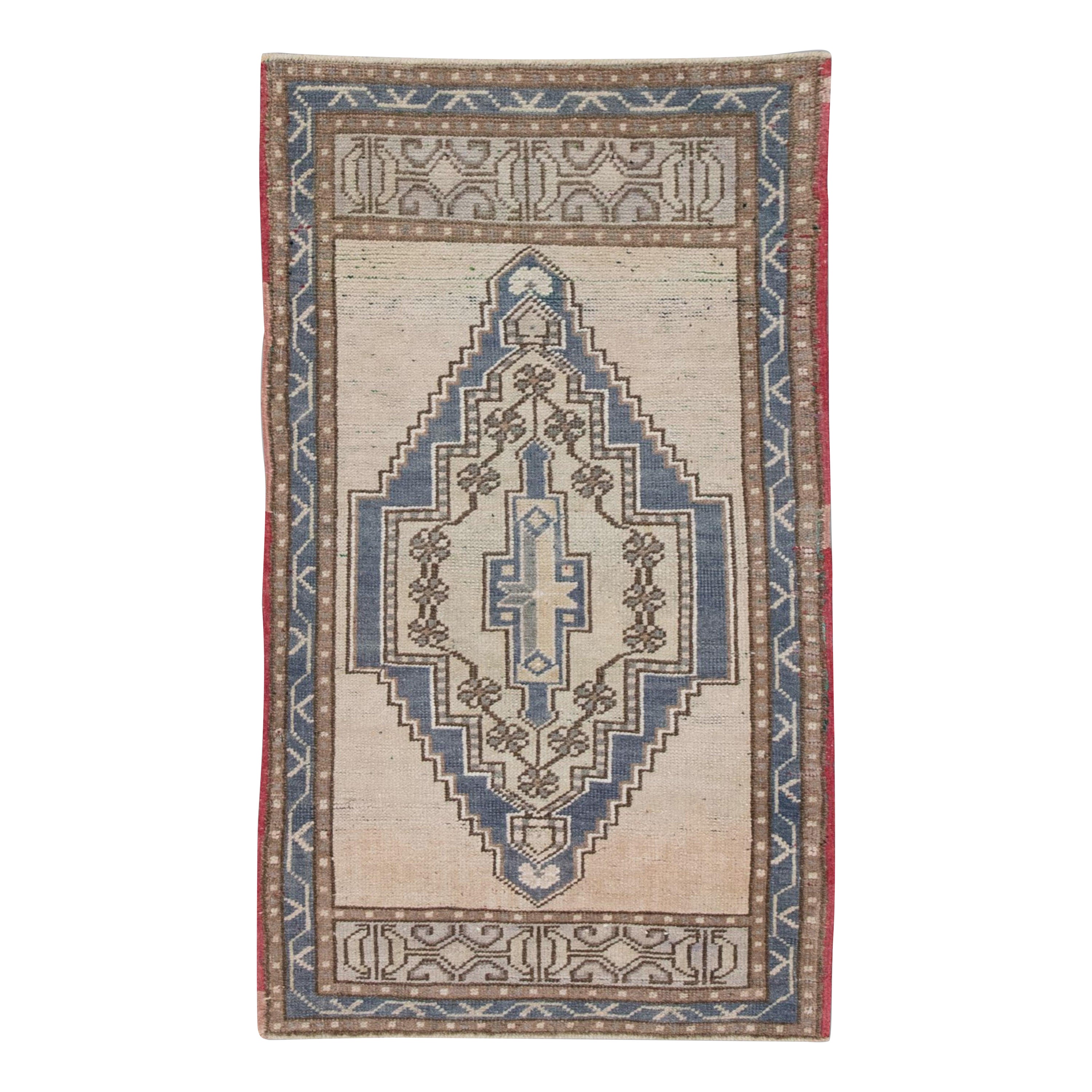 Oriental Hand Knotted Turkish Mini Rug 1'10" x 3'2" #76 For Sale