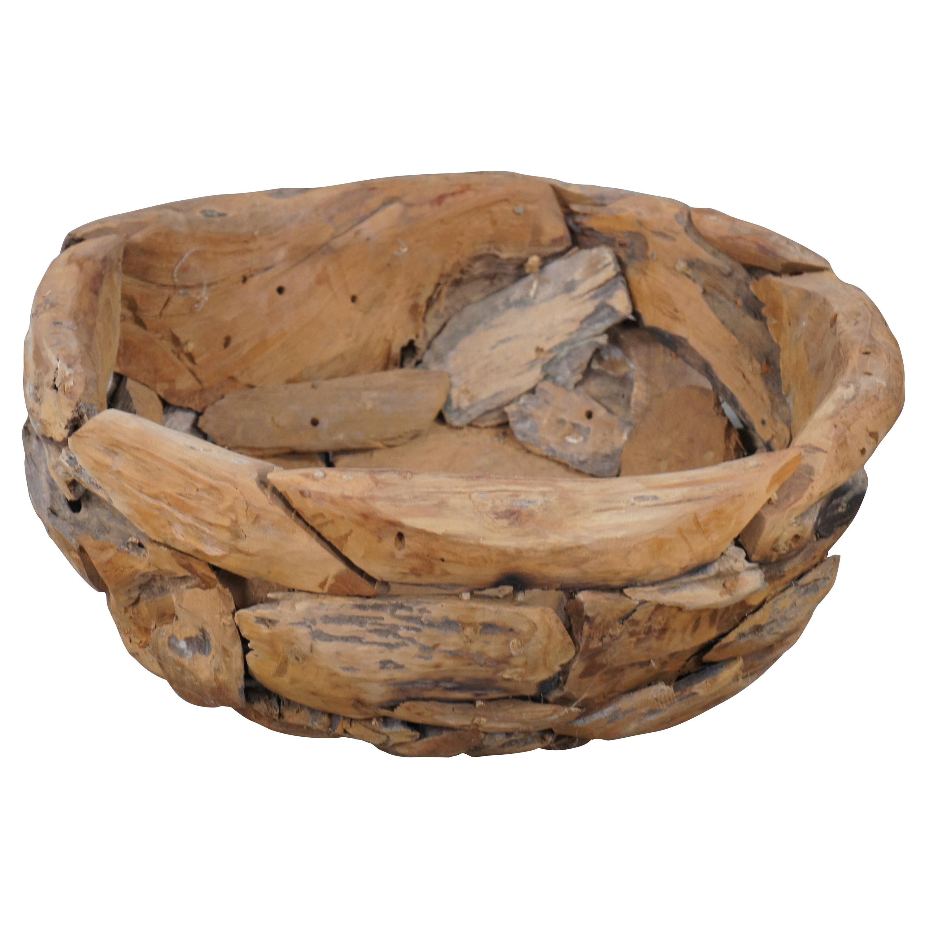 Large Natural Teak Driftwood Bowl Centerpiece Basket Planter Jardiniere 24" For Sale